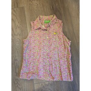 Master's Collection Girl's Medium Sleeveless Floral Button Down Golf Polo